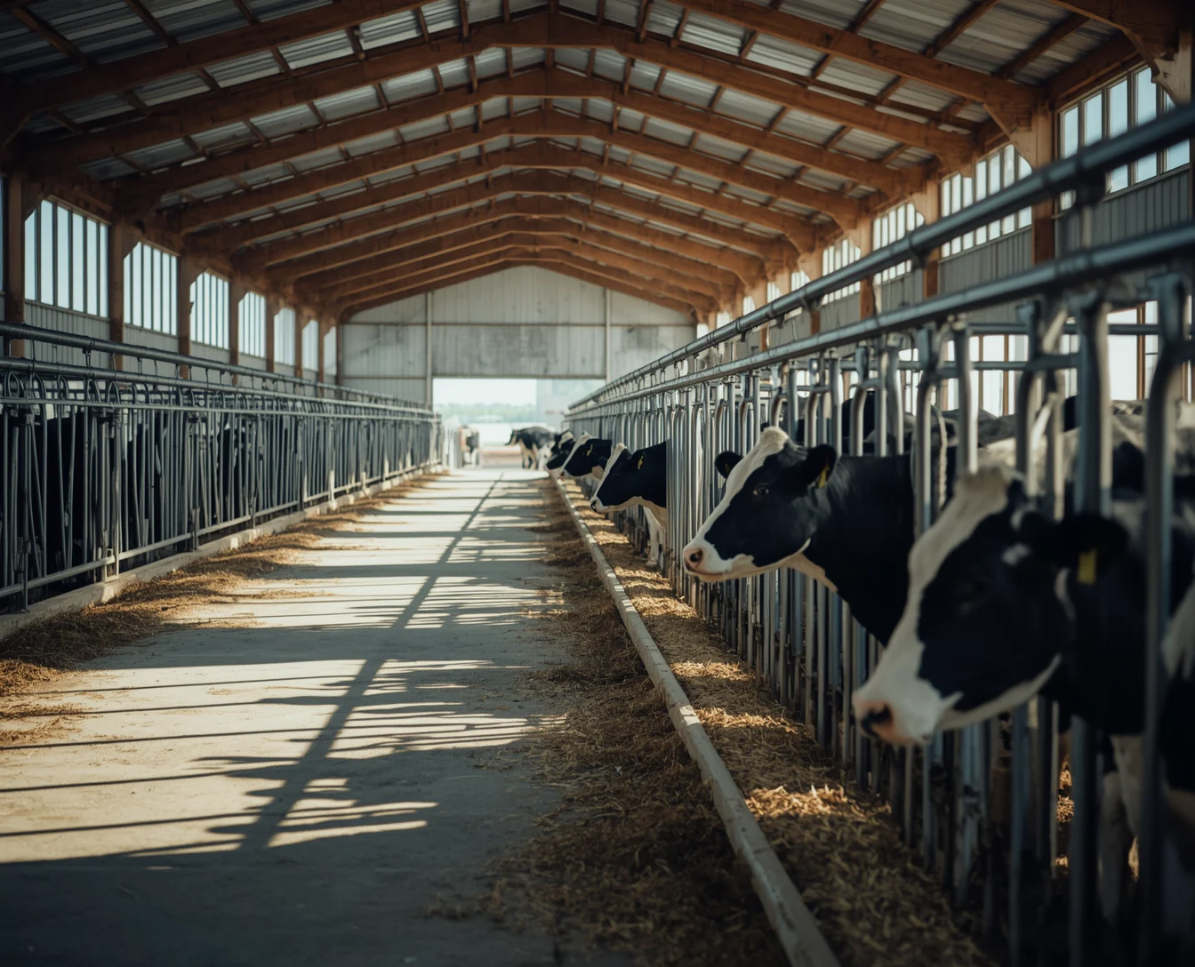 Interior de establo con vacas Holstein en el Programa STP